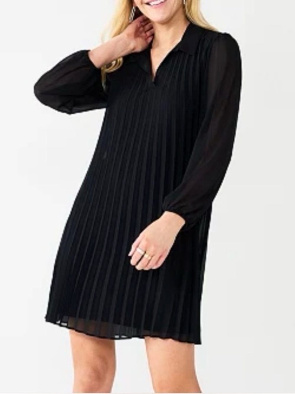 Nine West Black V-Neck Dress with Collar